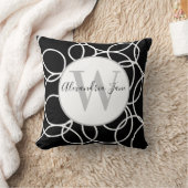 モノグラムホワイトサークルブラックモダン抽象芸術 クッション (ブランケット)