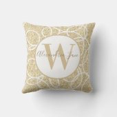 モノグラムホワイトサークル金ゴールドグリッターモダン抽象芸術 クッション (裏面)