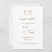 モノグラムホワイトセージ金ゴールドアンパサンド日付の保存 招待状 (正面)