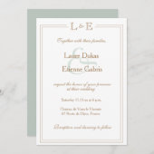 モノグラムホワイトセージ金ゴールドアンパサンド結婚ス 招待状 (正面/裏面)