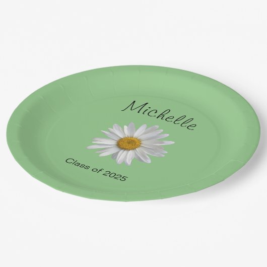 モノグラムホワイトデイジー卒業パーティー ペーパープレート (アングル)
