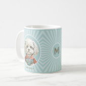 モノグラムホワイトドッグイラストレーションスーパーヒーローマグ コーヒーマグカップ (正面左)