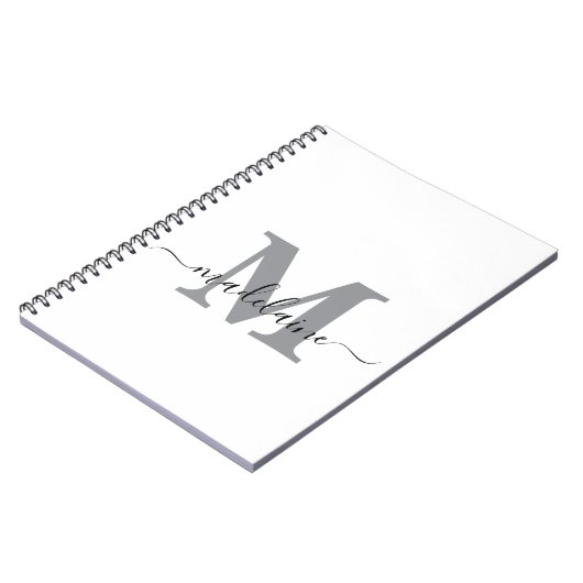 モノグラムホワイトノートカスタムイニシャルと名前 ノートブック (左側)