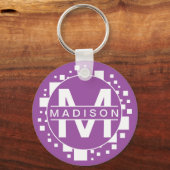 モノグラムホワイトパープルイニシャルアートスクウェア キーホルダー (正面)