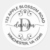 モノグラムホワイトブラック差出人住所ラベル ラウンドシール (正面)