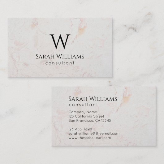 モノグラムホワイトマーブルシンプルモダンブラックイニシャル 名刺 (正面/裏面)