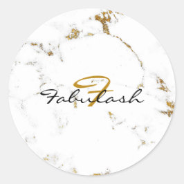 モノグラムホワイトマーブル金ゴールドグリッター名丸 ラウンドシール