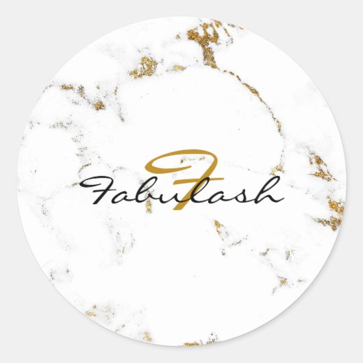 モノグラムホワイトマーブル金ゴールドグリッター名丸 ラウンドシール (正面)