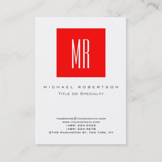 モノグラムホワイトレッドストライプラージビジネスカード 名刺 (正面)