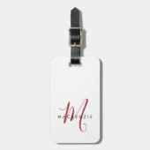モノグラムホワイトレッドモダンミニマルイニシャル名 ラゲッジタグ (正面縦)