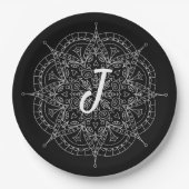 モノグラムホワイトレースオンブラック紙プレート ペーパープレート (正面)