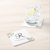 モノグラムホワイトローズエレガントウェディング スクエアペーパーコースター (インサイチュ)
