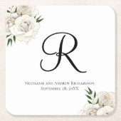 モノグラムホワイトローズエレガントウェディング スクエアペーパーコースター (正面)