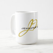 モノグラムホワイト金ゴールドカラープレインミニマルモダンリスト コーヒーマグカップ (正面左)