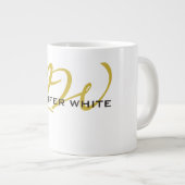 モノグラムホワイト金ゴールドカラープレインミニマルモダンリスト ジャンボコーヒーマグカップ (正面右)