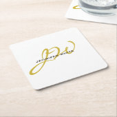 モノグラムホワイト金ゴールドカラープレインミニマルモダンリスト スクエアペーパーコースター (アングル)
