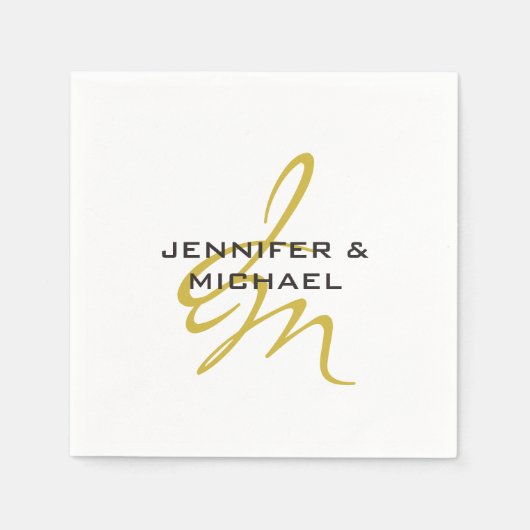 モノグラムホワイト金ゴールドカラープレインミニマルモダンリスト スタンダードカクテルナプキン (正面)