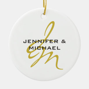 モノグラムホワイト金ゴールドカラープレインミニマルモダンリスト セラミックオーナメント