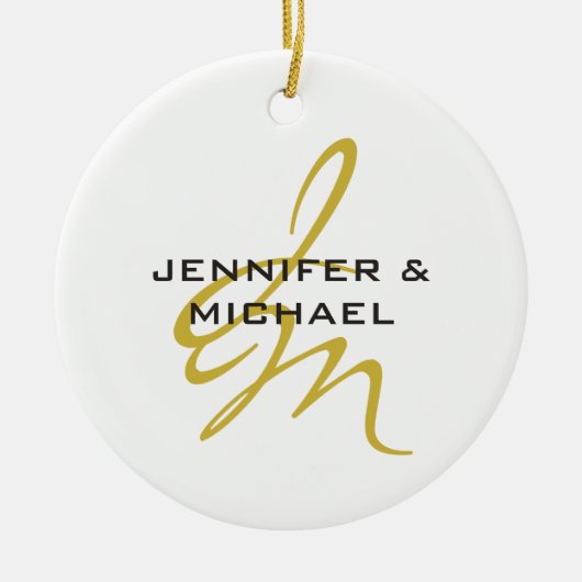 モノグラムホワイト金ゴールドカラープレインミニマルモダンリスト セラミックオーナメント (正面)