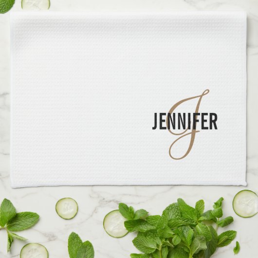 モノグラムホワイト金ゴールドスクリプエレガントトキッチンタオル キッチンタオル (折り畳み)