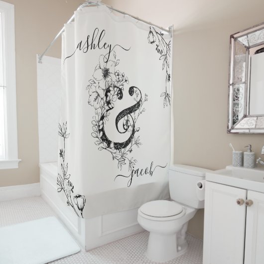 モノグラムボタニカルアンパサンドモダンスクリプト赤面 シャワーカーテン (インサイチュ)