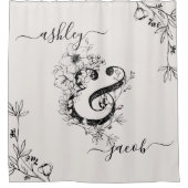 モノグラムボタニカルアンパサンドモダンスクリプト赤面 シャワーカーテン (正面)