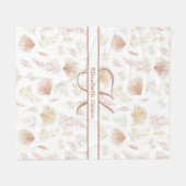 モノグラムボタニカルバラ金ゴールドニュートラルテラコッタ フリースブランケット (正面(横))