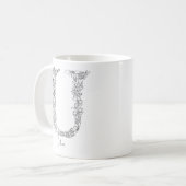 モノグラムボタニカルフローラ白黒U コーヒーマグカップ (正面左)