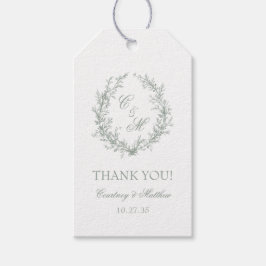 モノグラムボタニカルリースのセージグリーンのThank You ギフトタグ