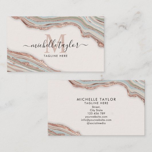 モノグラムボホアーストーンアゲート赤面ピンク 名刺 (正面/裏面)