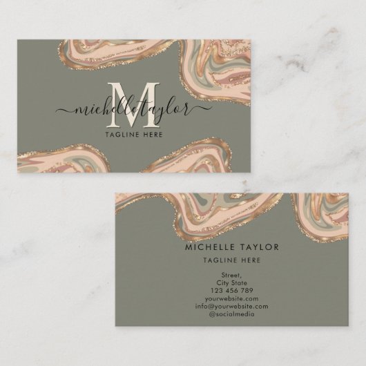 モノグラムボホセージグリーンアーストーンアゲート 名刺 (正面/裏面)