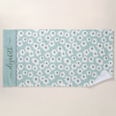 モノグラムボホセージグリーンホワイトグレーフローラ ビーチタオル (正面)