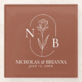 モノグラムボホテラコッタバーンオレンジ結婚ズ ガラスコースター (正面)