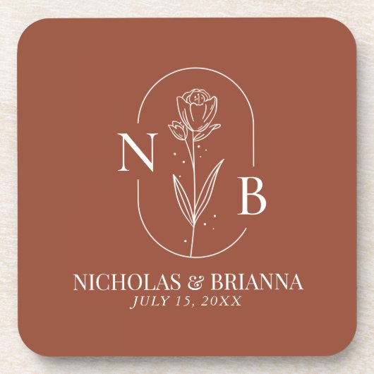 モノグラムボホテラコッタバーンオレンジ結婚ズ コースター (正面)