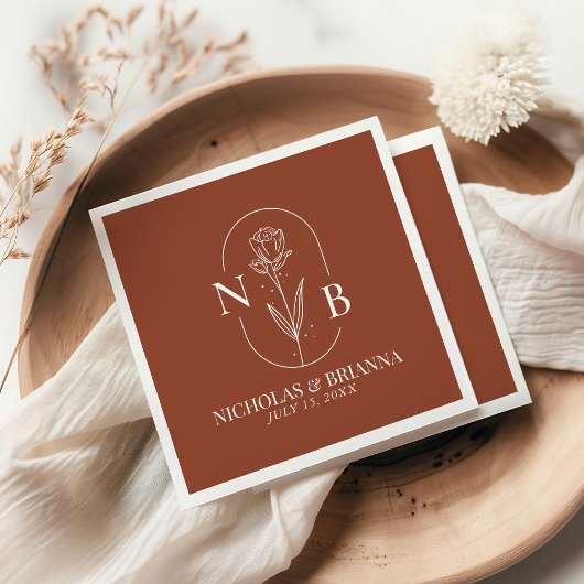 モノグラムボホテラコッタバーンオレンジ結婚ズ スタンダードカクテルナプキン