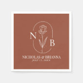 モノグラムボホテラコッタバーンオレンジ結婚ズ スタンダードカクテルナプキン (正面)