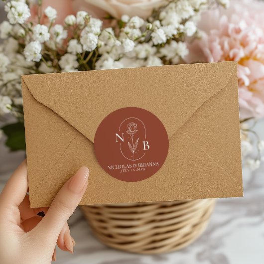 モノグラムボホテラコッタバーンオレンジ結婚ズ ラウンドシール