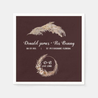 モノグラムボホテラコッタ茶色結婚のナプキを焼いた スタンダードカクテルナプキン