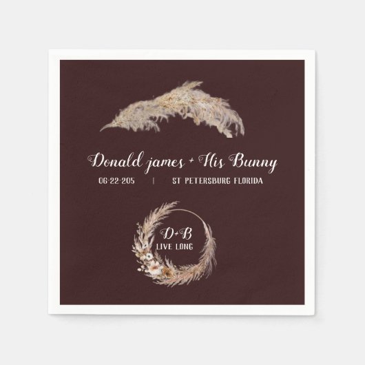 モノグラムボホテラコッタ茶色結婚のナプキを焼いた スタンダードカクテルナプキン (正面)