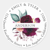 モノグラムボホパープルフラワーズ差出人住所ラベル ラウンドシール (正面)