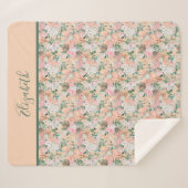 モノグラムボホピンクピーチホワイトフローラトレンディー シェルパブランケット (正面(横))