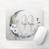 モノグラムボホホワイトオーキッドフラワーズブルームーン マウスパッド (マウス)