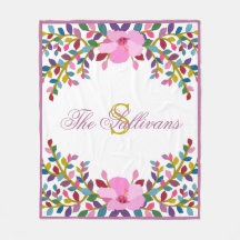 モノグラムボホリーフハイビスカスフリースブランケット