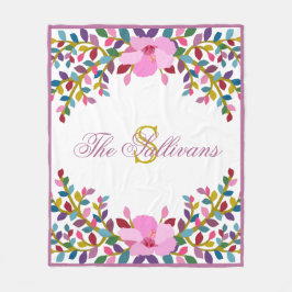 モノグラムボホリーフハイビスカスフリースブランケット フリースブランケット