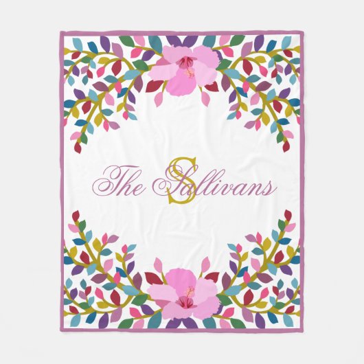 モノグラムボホリーフハイビスカスフリースブランケット フリースブランケット (正面)