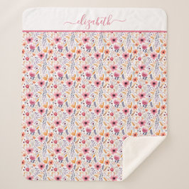 モノグラムボホワイルドフラワーピンクオレンジパープルフローラ シェルパブランケット