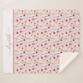 モノグラムボホワイルドフラワーピンクオレンジパープルフローラ シェルパブランケット (正面(横))