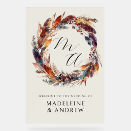 モノグラムボホーフェザー結婚ズリースの歓迎 アクリルサイン