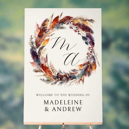 モノグラムボホーフェザー結婚ズリースの歓迎 アクリルサイン (ニュートラル)