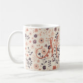モノグラムボホ赤面ピンクベージュコーラルワイルドフラワー コーヒーマグカップ (左)